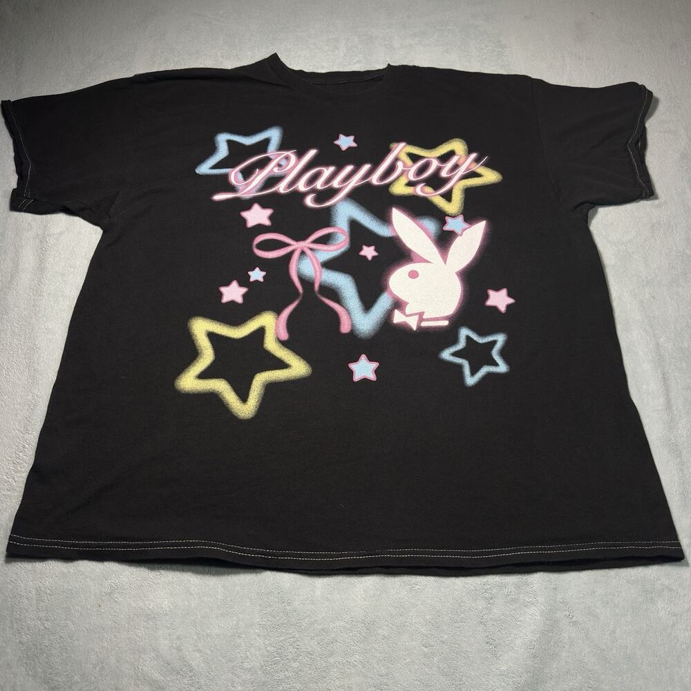 Y2k 2000s Playboy Bunny Shirt Mens XL Vintage Retro Neon Star Light Bowl Tie